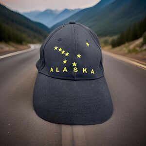 ALASKA BASEBALL CAP HAT DOCKSIDE TRADING NAVY BLUE STARS ADJUSTABLE